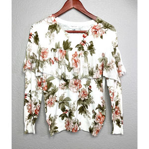 Anthropologie Harlyn Size Small Floral Ruffle Sweater - Cottagecore, Romantic